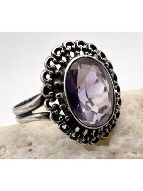 Art Deco Amethyst Argentium 935 Sterling Ring Size 6.75, 1.70g